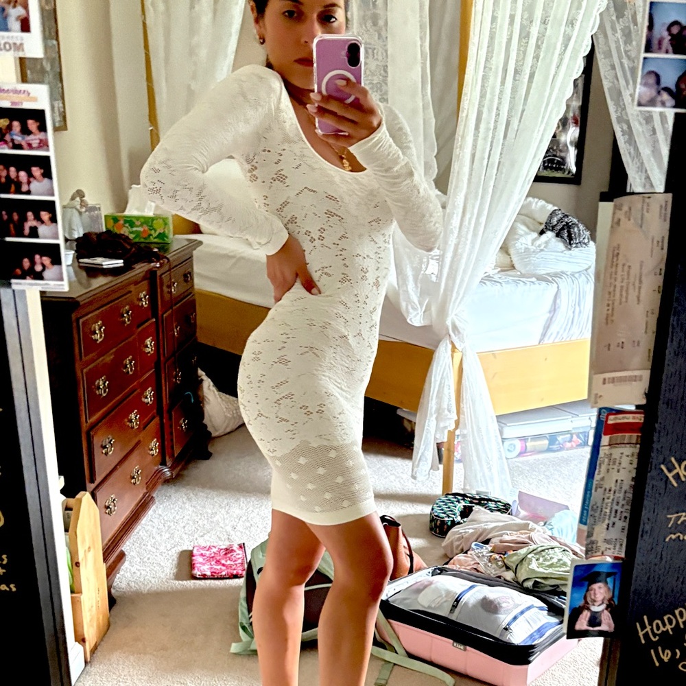 Bebe Gray Bodycon Dress with Cuffed Long Sleeves